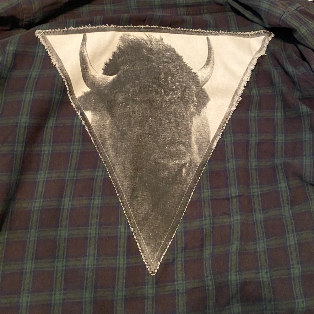 Vintage green flannel with Buffalo on back